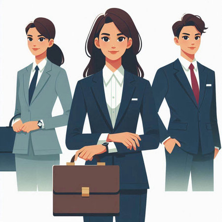 Business people standing with briefcase. Vector illustration in cartoon style.のイラスト素材