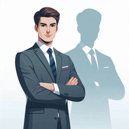 Businessman standing with crossed arms and looking at camera, vector illustrationのイラスト素材