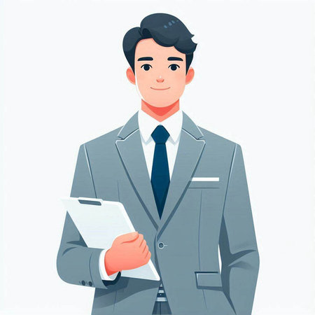 Businessman in a suit with documents. Vector illustration in cartoon style.のイラスト素材