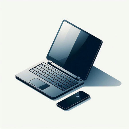 Laptop and mobile phone on a white background. Vector illustration.のイラスト素材