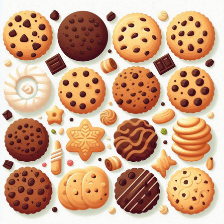 Illustration set of delicious cookies on white background, vector illustration.のイラスト素材
