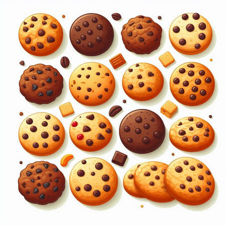 Chocolate chip cookies on white background. Vector illustration. Eps 10のイラスト素材