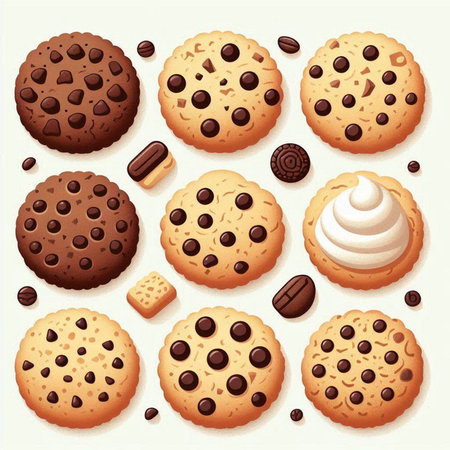 Chocolate chip cookies with cream and chocolate chips. Vector illustration.のイラスト素材