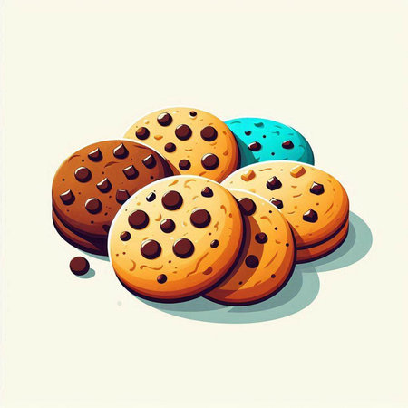Chocolate chip cookies on a light background. Vector illustration in cartoon style.のイラスト素材