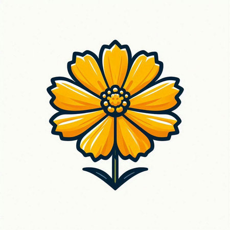 Beautiful yellow flower isolated on white background. Hand drawn vector illustration.のイラスト素材