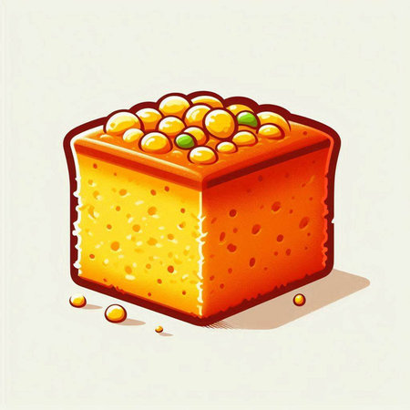 Illustration of a piece of orange sponge cake with drops of waterのイラスト素材