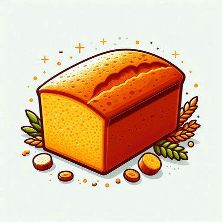 Illustration of a loaf of bread and wheat on a white backgroundのイラスト素材