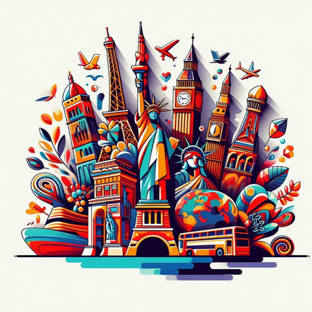 Famous monuments of the world. Colorful vector illustration for your designのイラスト素材