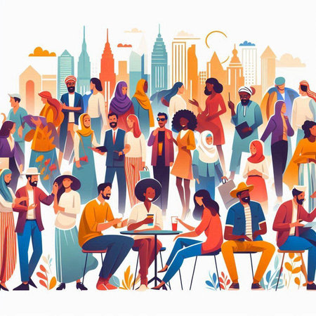 People in the city. Men and women in the city. Vector illustrationのイラスト素材