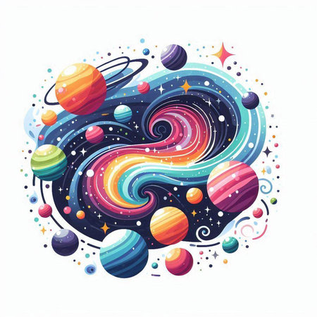 Abstract colorful background with planets and stars. Vector illustration for your designのイラスト素材