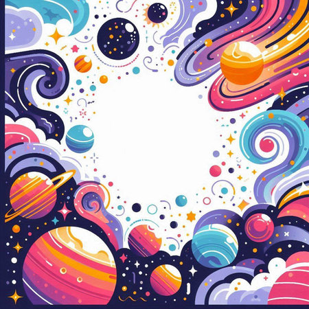 Space background with planets and stars. Space theme. Vector illustration.のイラスト素材