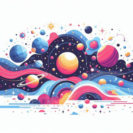 Space background with planets, stars and stars. Vector illustration for your designのイラスト素材