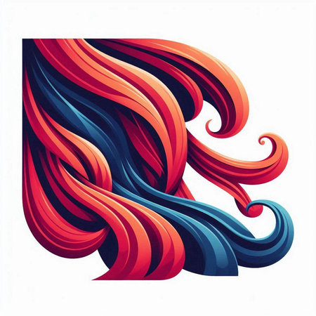 Vector illustration of abstract red and blue wavy hair on white backgroundのイラスト素材