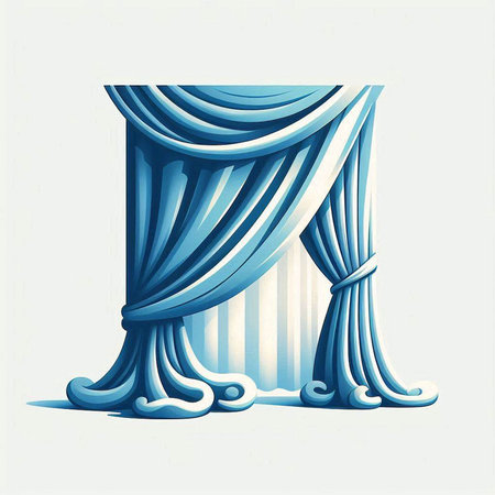 Curtains with drapery in blue. Vector illustration.のイラスト素材