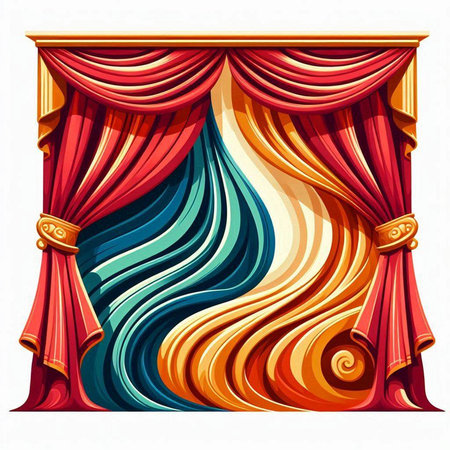 Red stage curtain with red curtains. Vector illustration isolated on white background.のイラスト素材