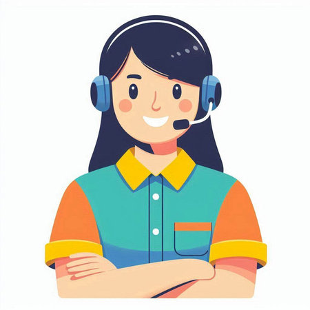 Call center operator with headset. Vector illustration in flat cartoon style.のイラスト素材
