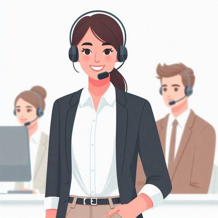 Call center operator. Woman in headset with customer service. Vector illustration.のイラスト素材