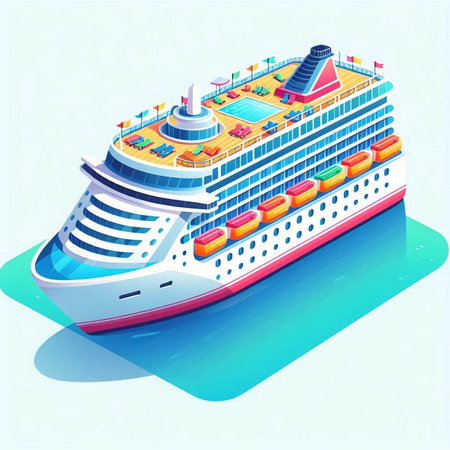 Cruise ship isometric vector illustration, isolated on white background.のイラスト素材