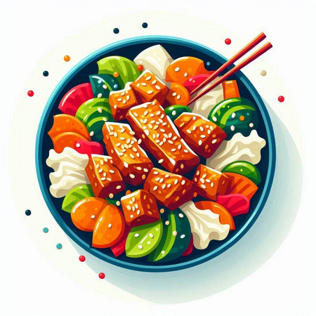 Sushi roll with sesame seeds in bowl. Vector illustration.のイラスト素材