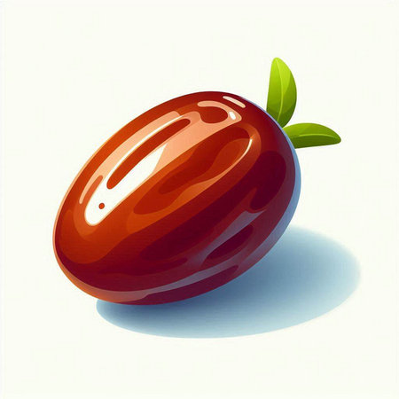 Illustration of a red date fruit on a white background with shadowのイラスト素材