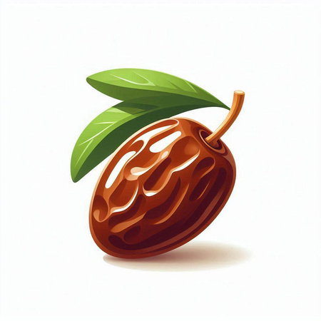 Illustration of a date fruit with leaves on a white background.のイラスト素材