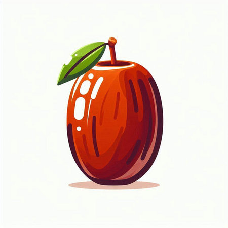Illustration of a red apple with leaf isolated on a white backgroundのイラスト素材