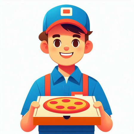 Vector illustration of a pizza delivery boy isolated on a white background.のイラスト素材