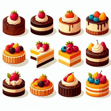 Cake icons set. Cartoon illustration of 9 cake icons for webのイラスト素材