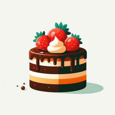 Chocolate cake with strawberries and whipped cream. Vector illustration. Eps 10のイラスト素材