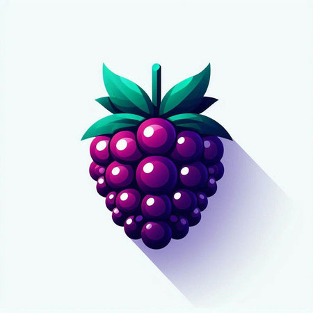 Ripe blackberry with long shadow on white background. Vector illustration.のイラスト素材