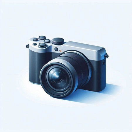 Digital camera on a white background, 3d render, digital illustrationのイラスト素材