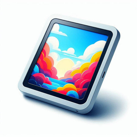 tablet pc with blue sky and clouds isolated on a white backgroundのイラスト素材