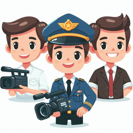 Policeman and police officer with camera. Vector illustration in cartoon styleのイラスト素材