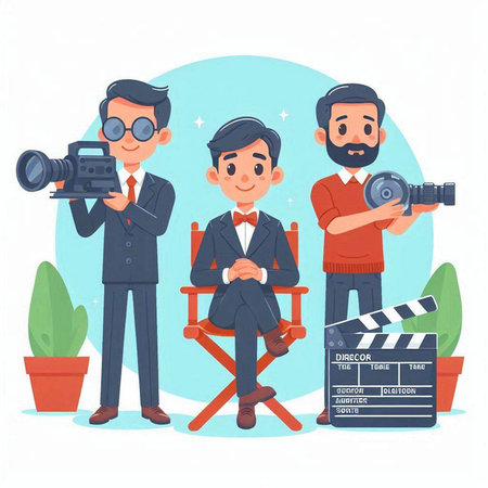 Cinema director, cameraman and movie director. Vector illustrationのイラスト素材