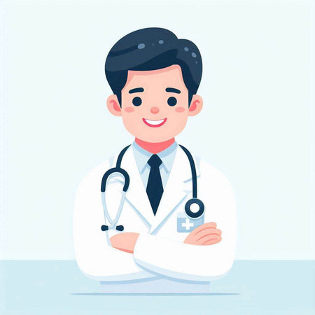 Male doctor with stethoscope in his hands. Vector illustration.のイラスト素材