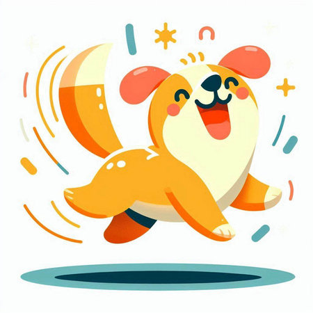 Illustration of a Cute Cartoon Dog Jumping in the Airのイラスト素材