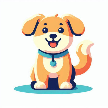 Cute cartoon dog isolated on white background. Vector illustration in flat style.のイラスト素材
