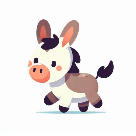 Cute cartoon donkey on white background. Vector illustration in flat style.のイラスト素材