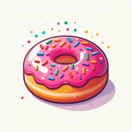 Donut with pink glaze and sprinkles. Vector illustration.のイラスト素材