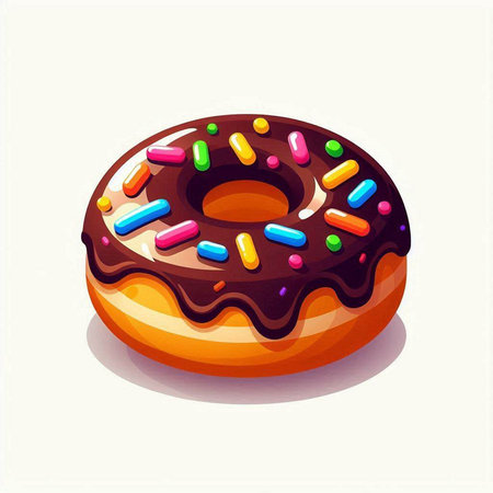 Donut with chocolate glaze and colorful sprinkles. Vector illustration.のイラスト素材
