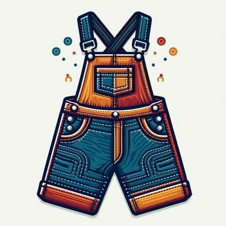 Vector illustration of a pair of jeans with suspenders in retro styleのイラスト素材