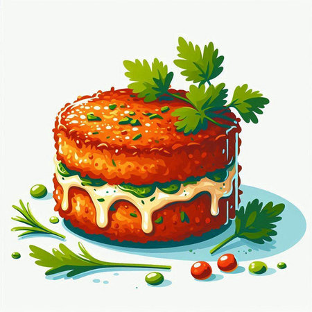 Illustration of a hamburger with mayonnaise and parsleyのイラスト素材