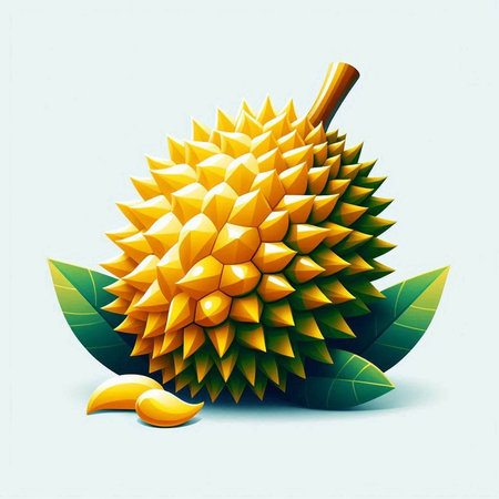 Fresh durian fruit with leaves on white background. Vector illustration.のイラスト素材