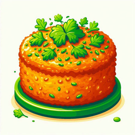 Illustration of a cake with parsley on a white background.のイラスト素材