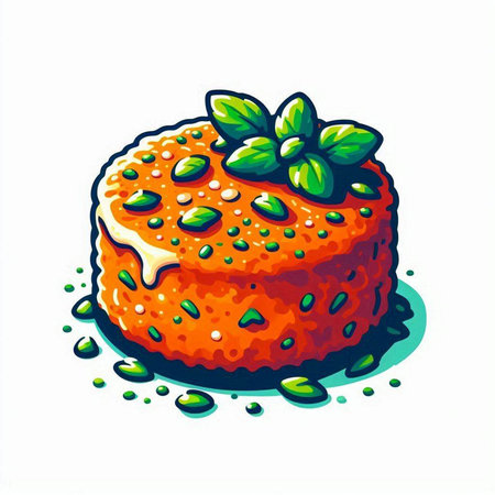 Cake with mint on a white background. Vector illustration in cartoon style.のイラスト素材