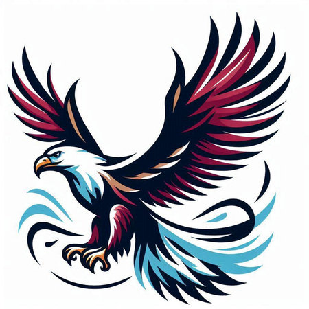 eagle with wings in blue and red colors on a white backgroundのイラスト素材