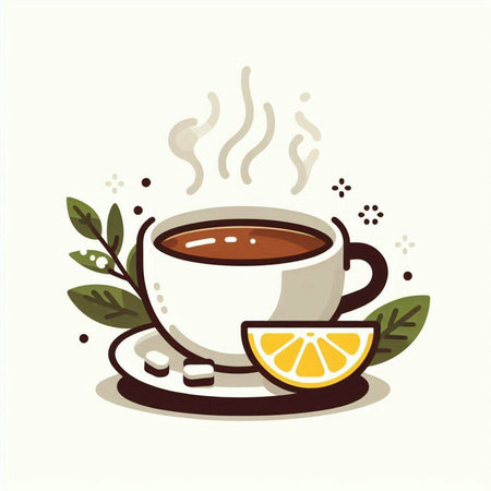 Cup of tea with lemon and mint leaves. Vector illustration.のイラスト素材