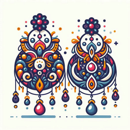 Hand drawn vector illustration of a pair of earrings in ethnic style.のイラスト素材