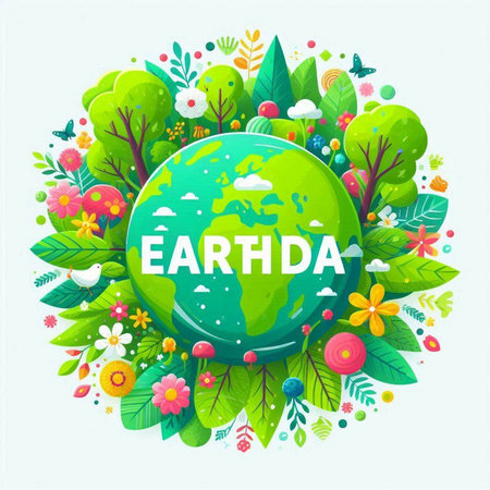 Earth day concept. Earth planet with flowers and plants. Vector illustrationのイラスト素材