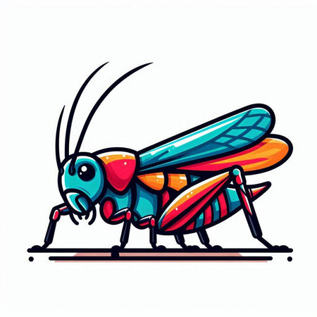 Cartoon grasshopper. Vector illustration. Isolated on white background.のイラスト素材